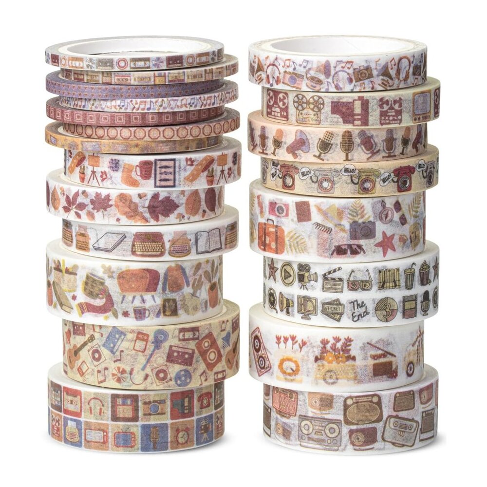 Washi Tape Set, 21 Rolls, Assorted Sizes, Nostalgic Theme, Washi Tape for Journa